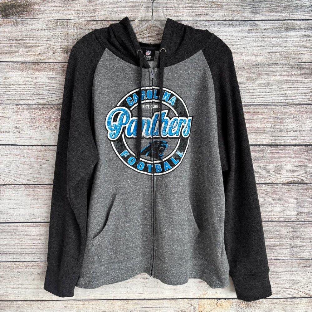 NFL Team Apparel Carolina Panthers Full Zip Hoodie Distressed Logo